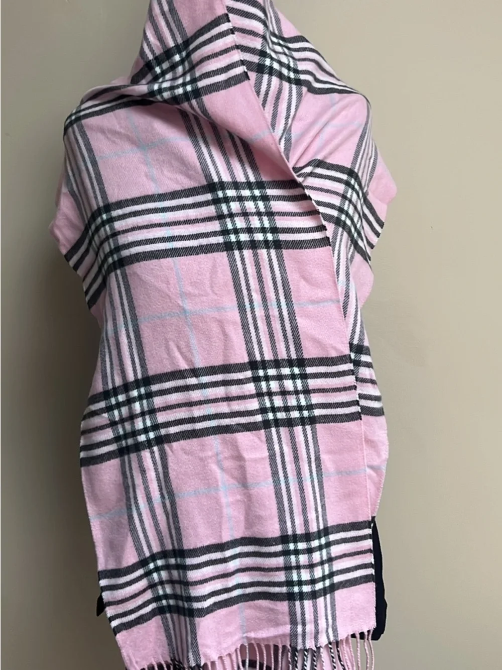 Burberry Pink and Black Plaid Cashmere-Blend Scarf